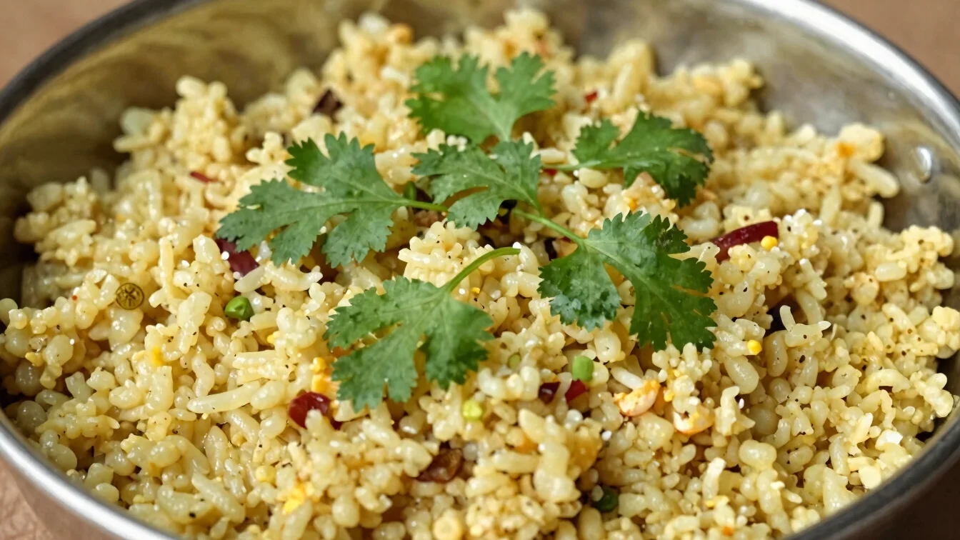 Bowl of yellow dal tadka topped with ghee and cumin seeds on a st